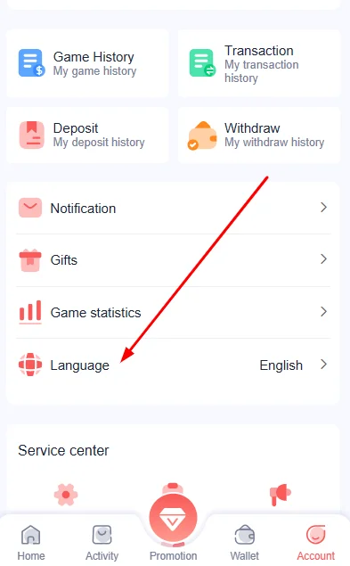 Click on language option
